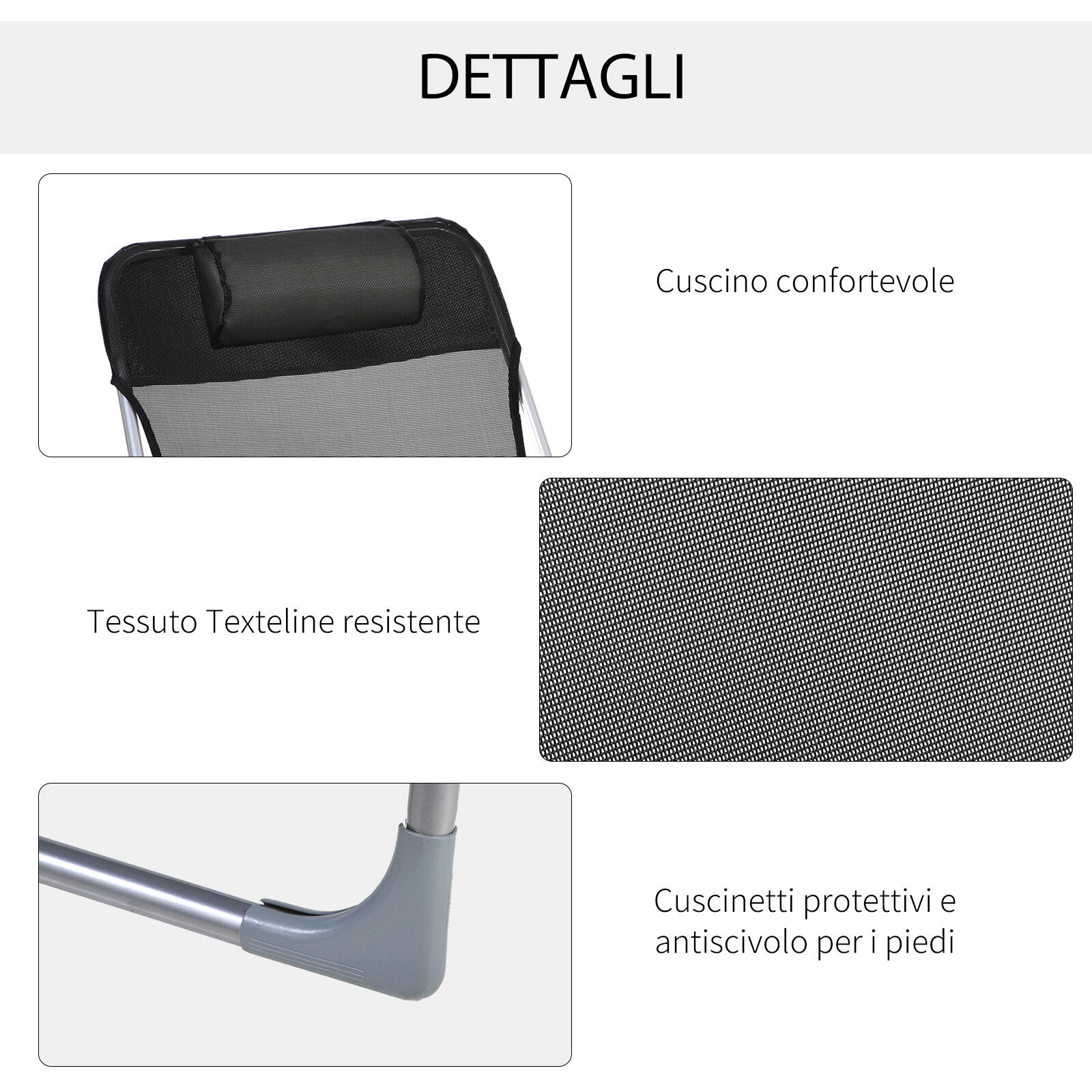 Outsunny Sdraio da Esterno Pieghevole con Schienale Reclinabile e Cuscino Nero 6/7