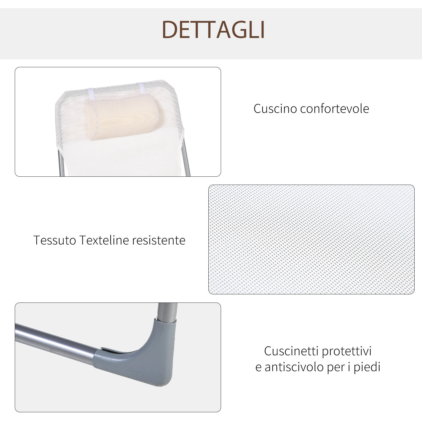 Outsunny Sdraio da Esterno Pieghevole con Schienale Reclinabile e Cuscino Crema 6/7
