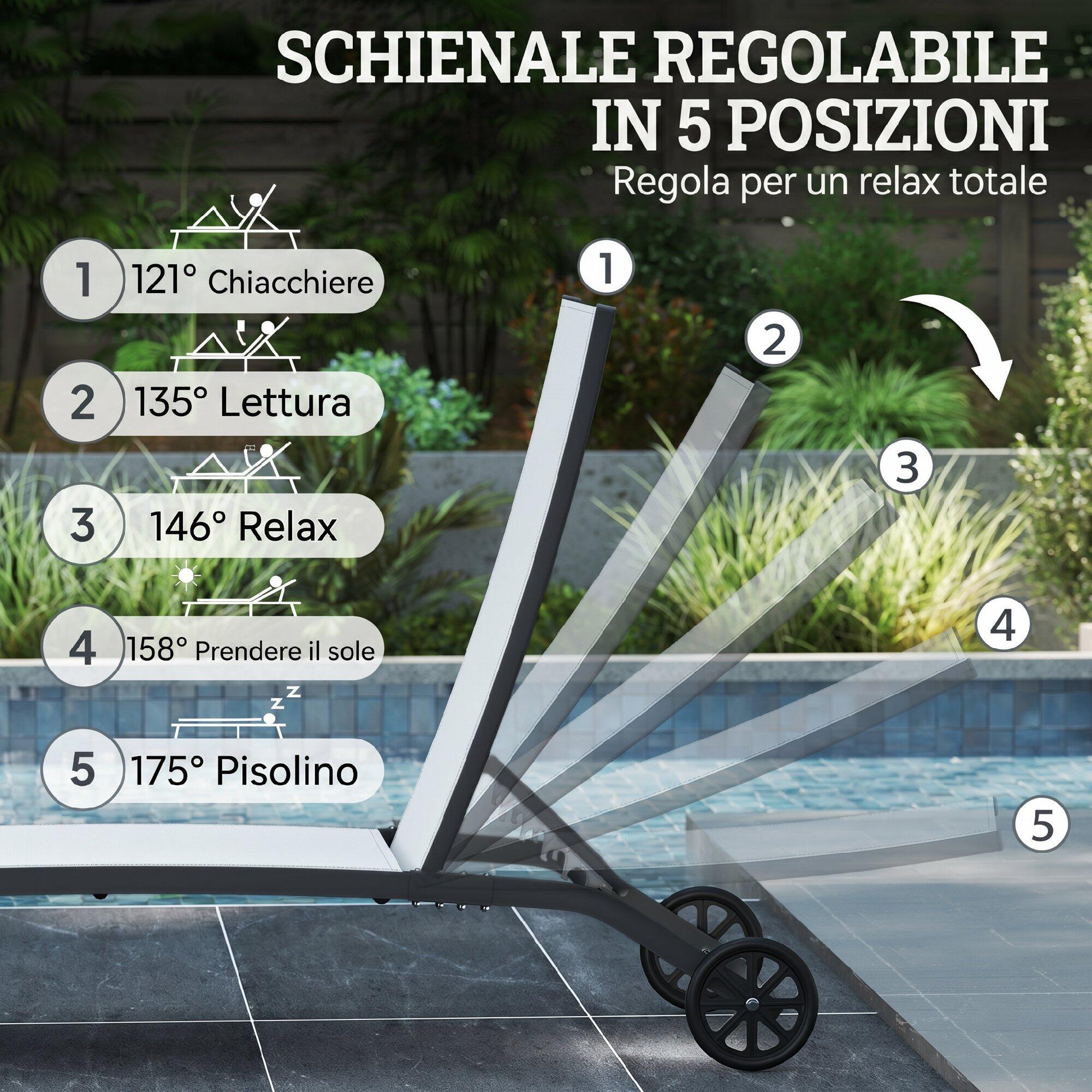 Outsunny Set 2 Lettini Prendisole con Schienale Reclinabile su 5 Livelli Crema 4/7