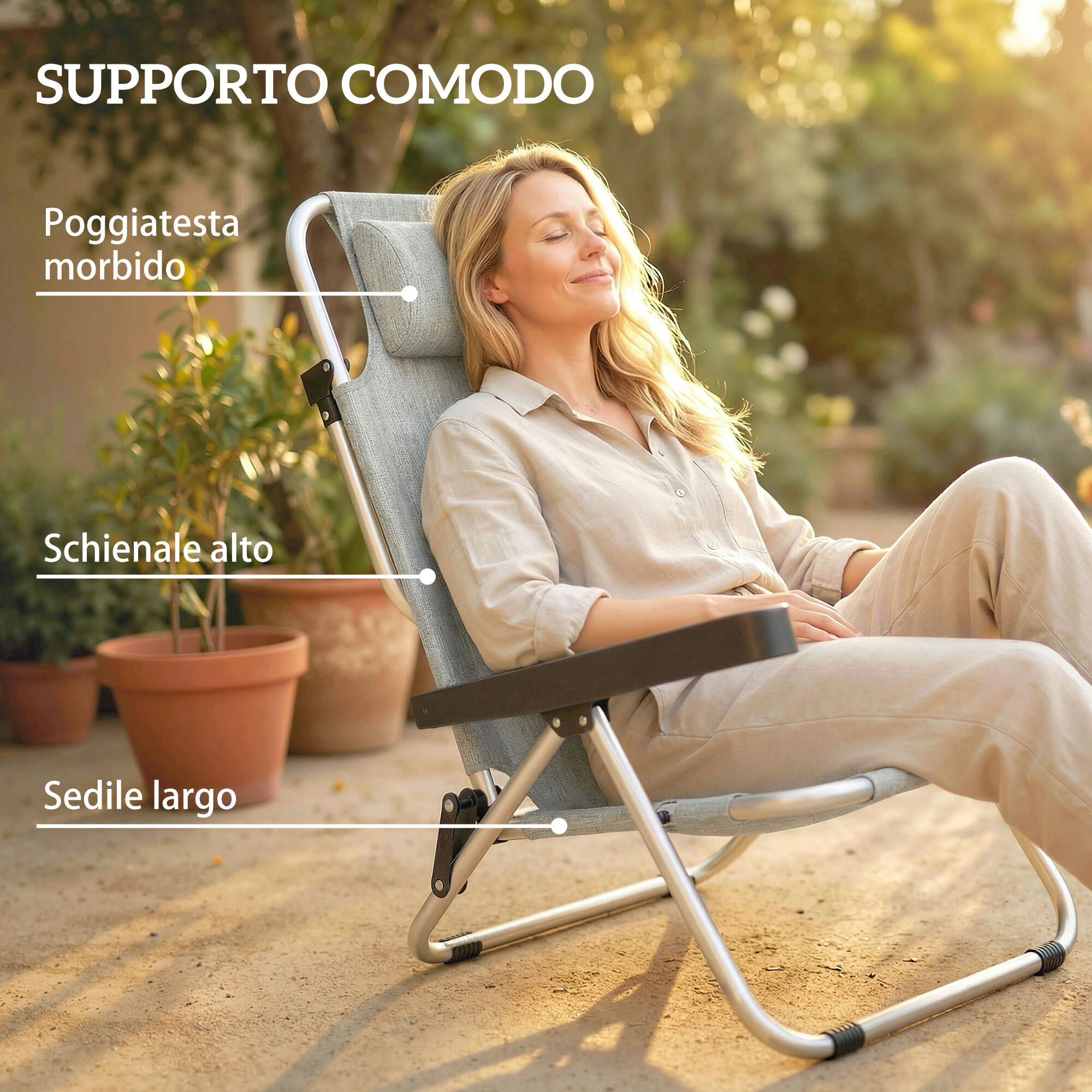 Outsunny Set di 2 Sedie a Sdraio Pieghevoli, Reclinabili in Alluminio 5/7