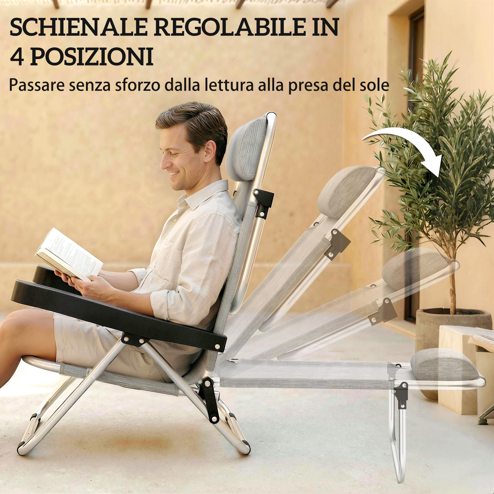 Outsunny Set di 2 Sedie a Sdraio Pieghevoli, Reclinabili in Alluminio 4/7