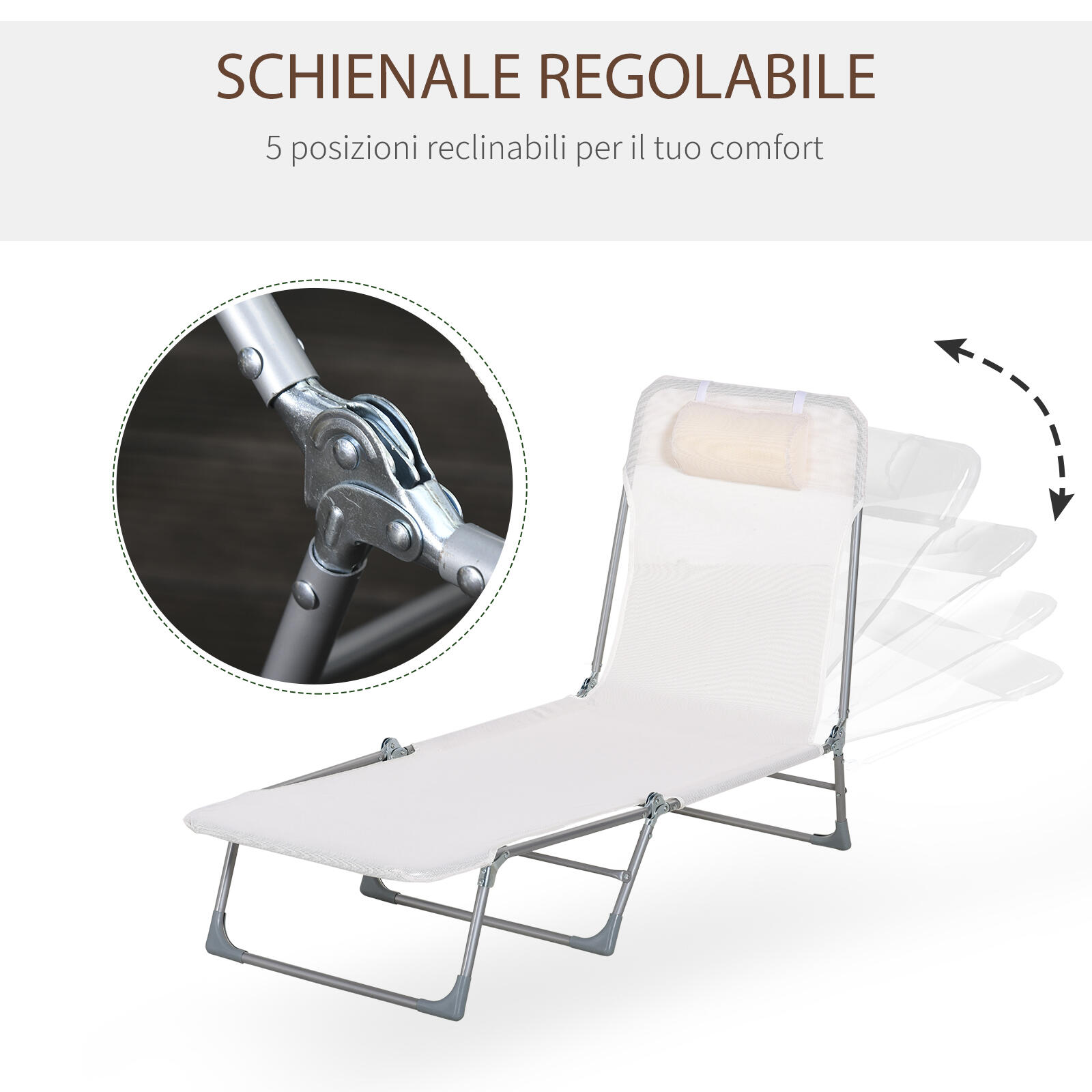Outsunny Sdraio da Esterno Pieghevole con Schienale Reclinabile e Cuscino Crema 4/7