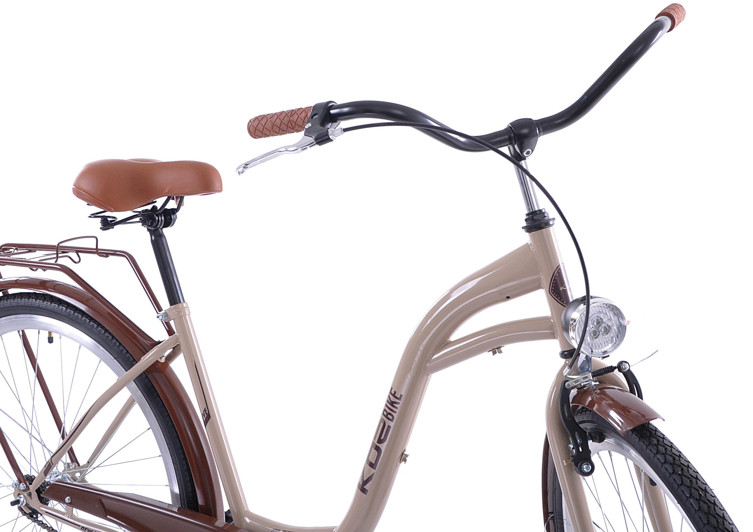 Rower miejski damski 28 KOZBIKE V-Brake beżowo brązowy kosz i akcesoria 2/2