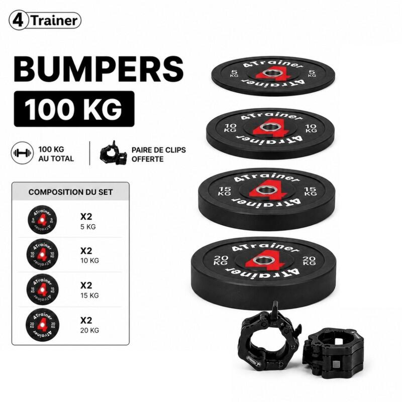 PACK BUMPER PLATES 100KG - Disques Olympiques 50mm - 4 Paires (5, 10, 15, 20 kg) 2/7