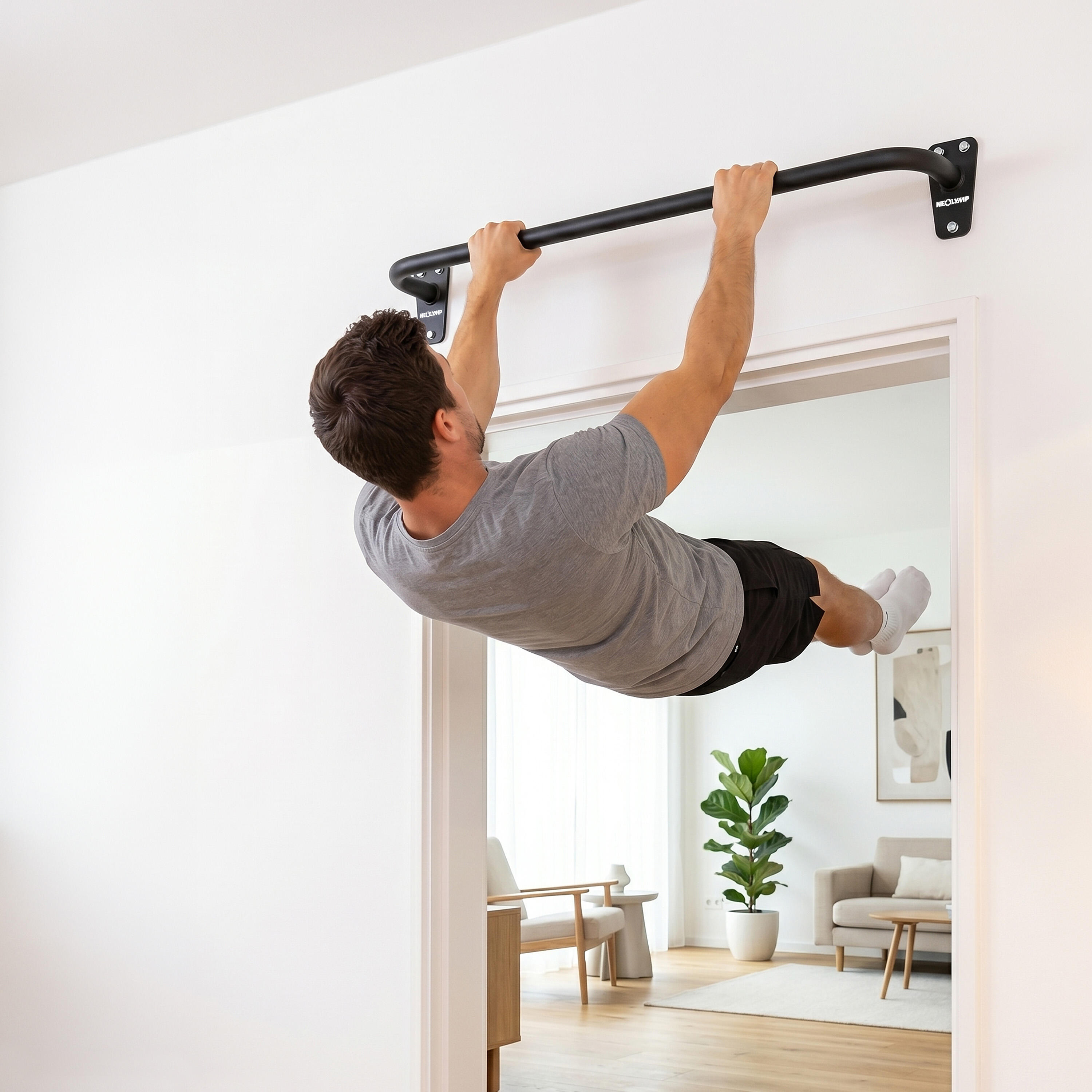 Klimmzugstange zur Wandmontage aus Stahl für Calisthenics und Home Gym Schwarz 4/7