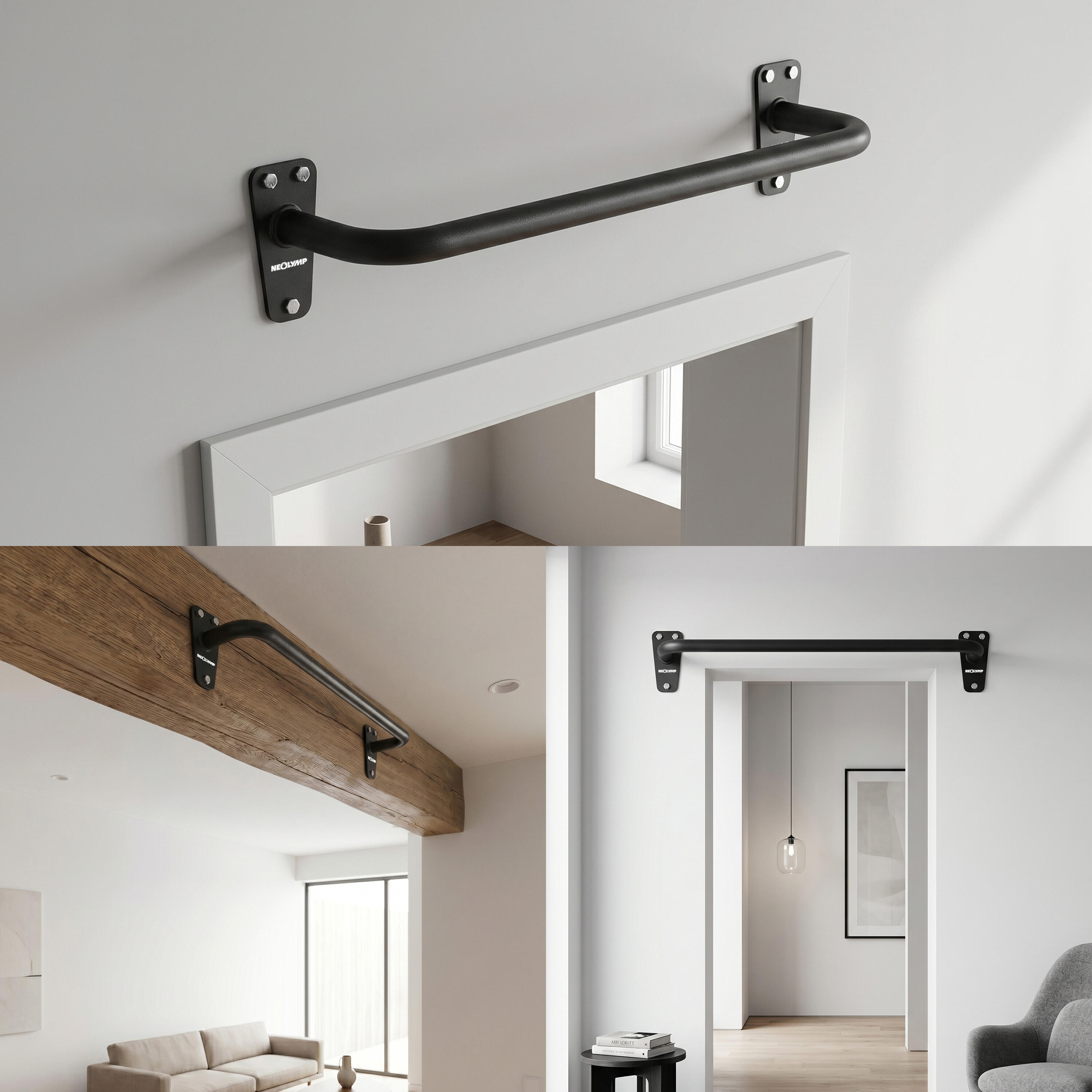 Klimmzugstange zur Wandmontage aus Stahl für Calisthenics und Home Gym Schwarz 3/7