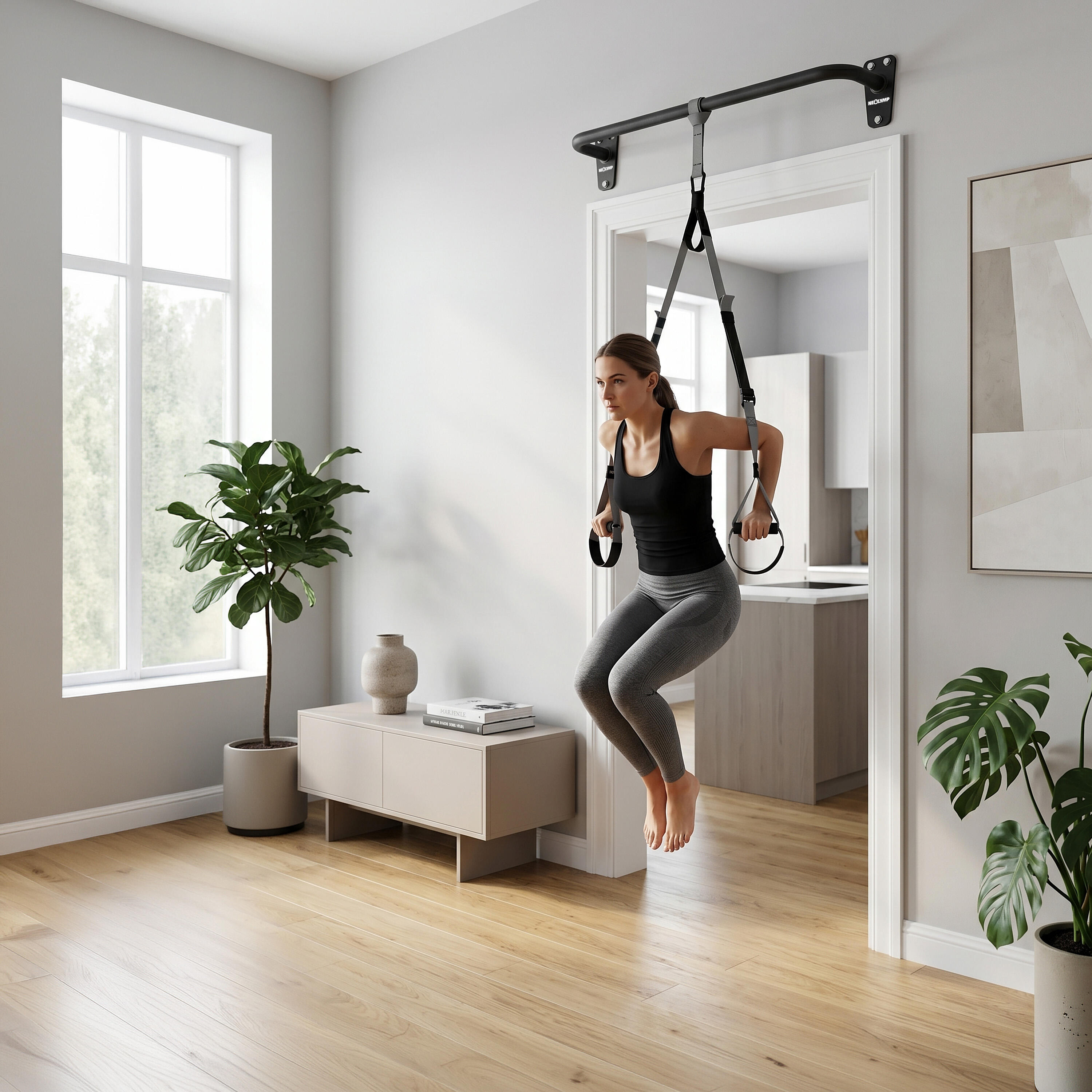 Barre De Traction Huzoomtoyz Murale Ou Plafond – Charge Max 300 Kg, Poignées Mousse, Polyvalente Pour Dorsaux, Abdos Et étirements