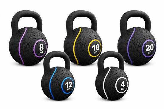 Zestaw 4 kg, 8 kg, 12 kg, 16, 20 kg kettlebell żeliwo z gumową powłoką
