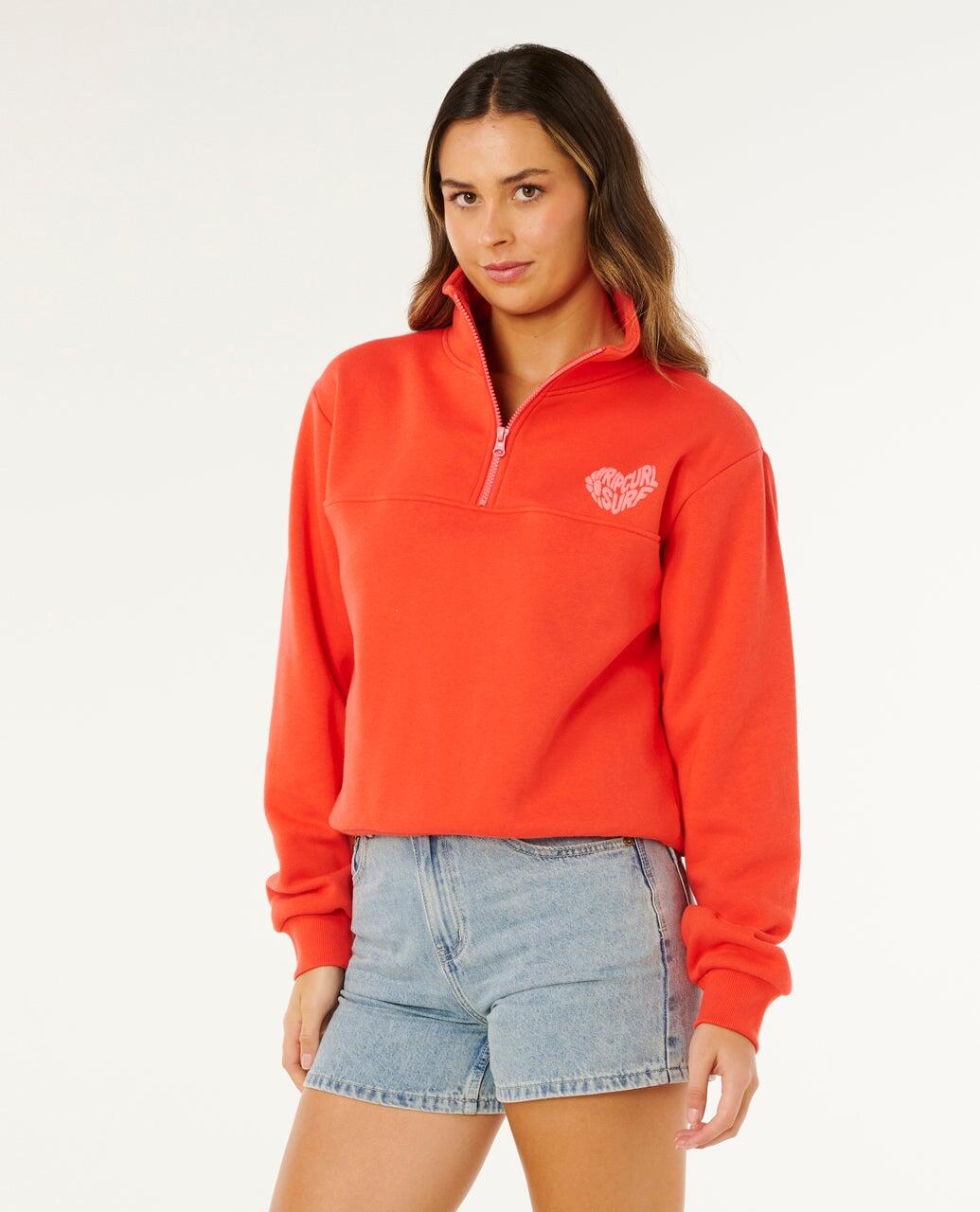 Sweatshirt Mulher Rc Heart Half Zip - Red 2/7