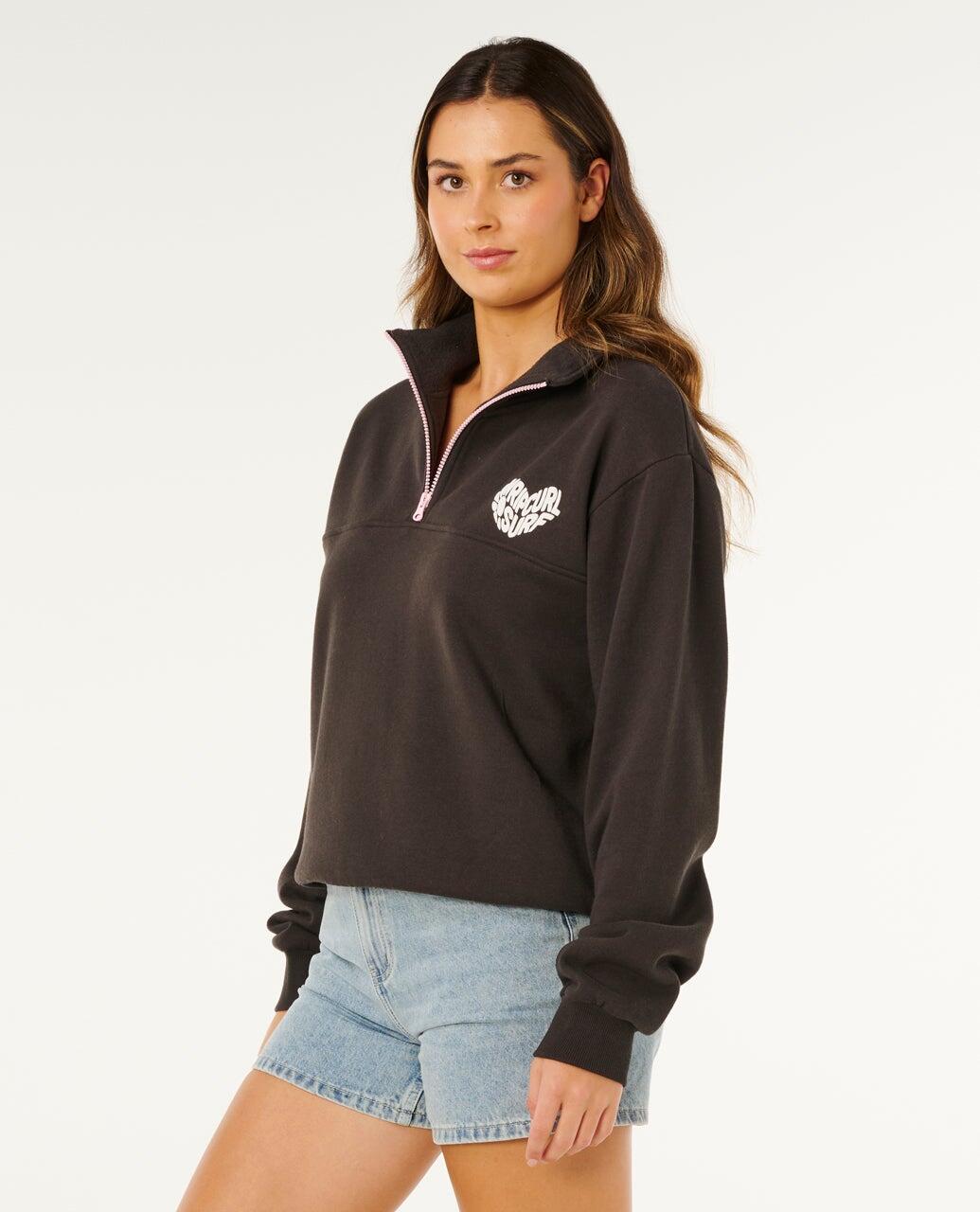Sweatshirt Mulher Rc Heart Half Zip - Washed Black 2/7