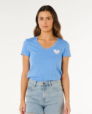 T-shirt dames rc heart col v - cornflower blue