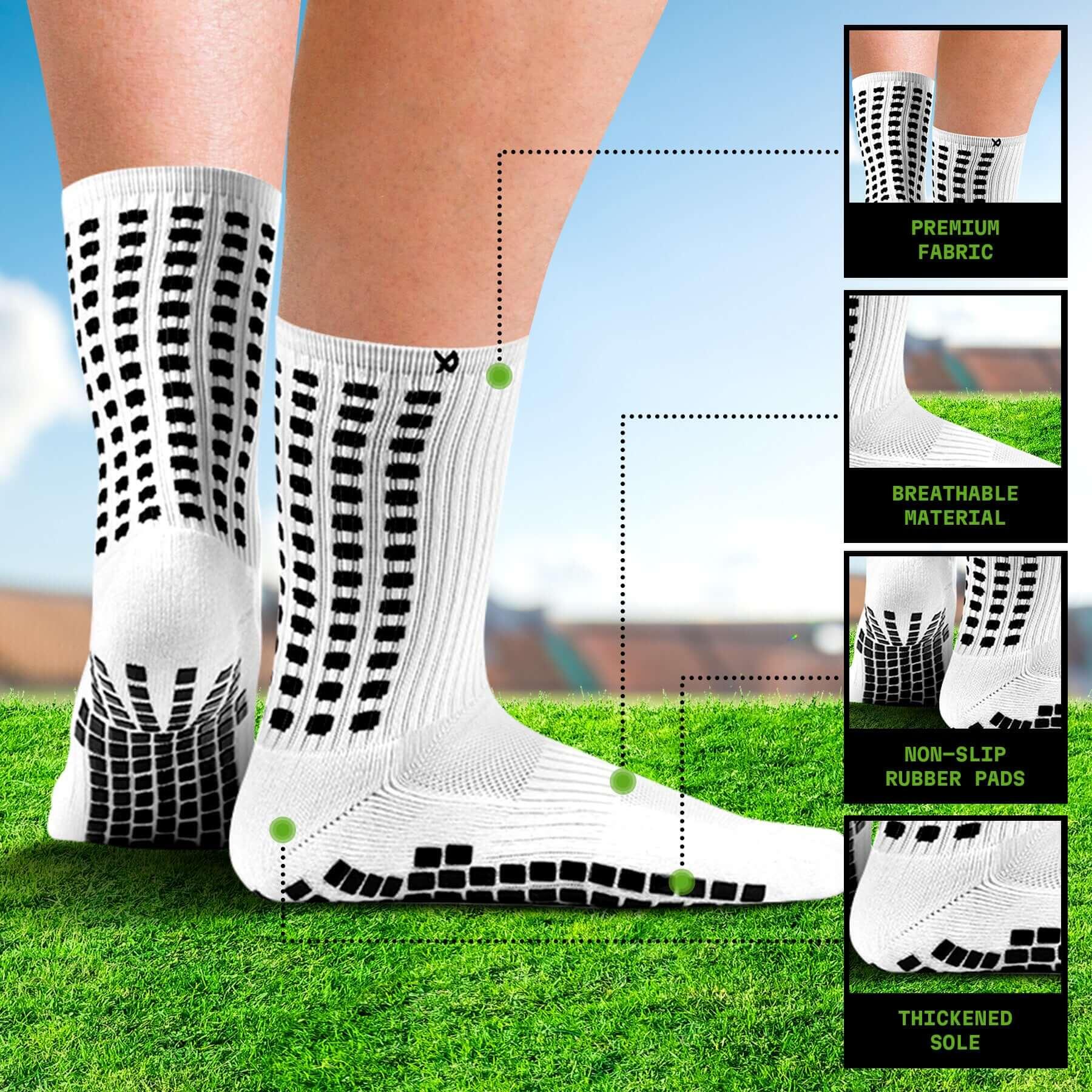Chaussettes de football grip – mi-mollet – Blanc - S 6/7