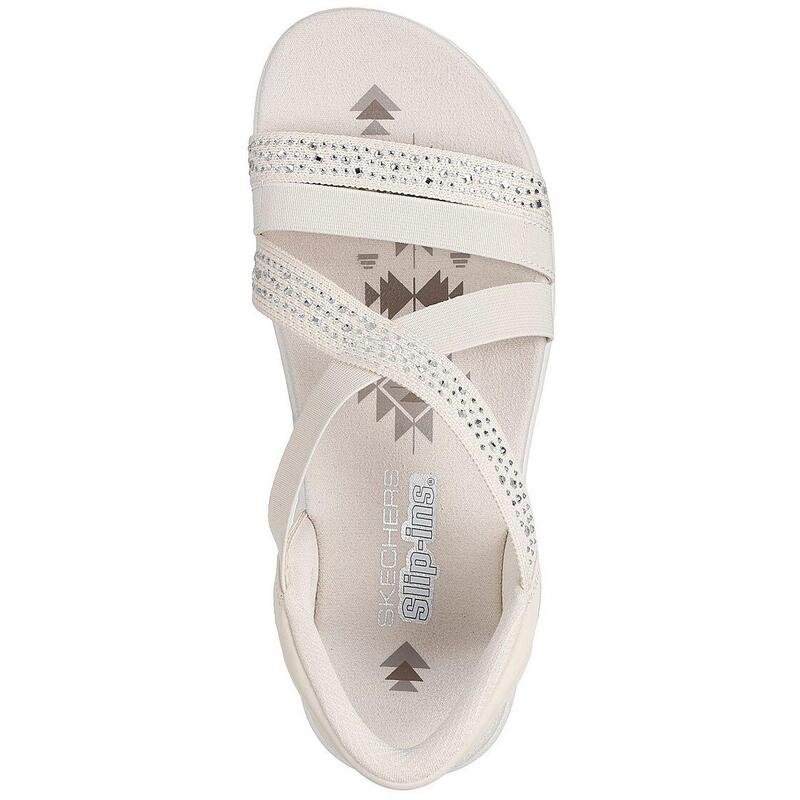 Sandale femei Skechers Reggae Slim - Summer Sparkle, Bej