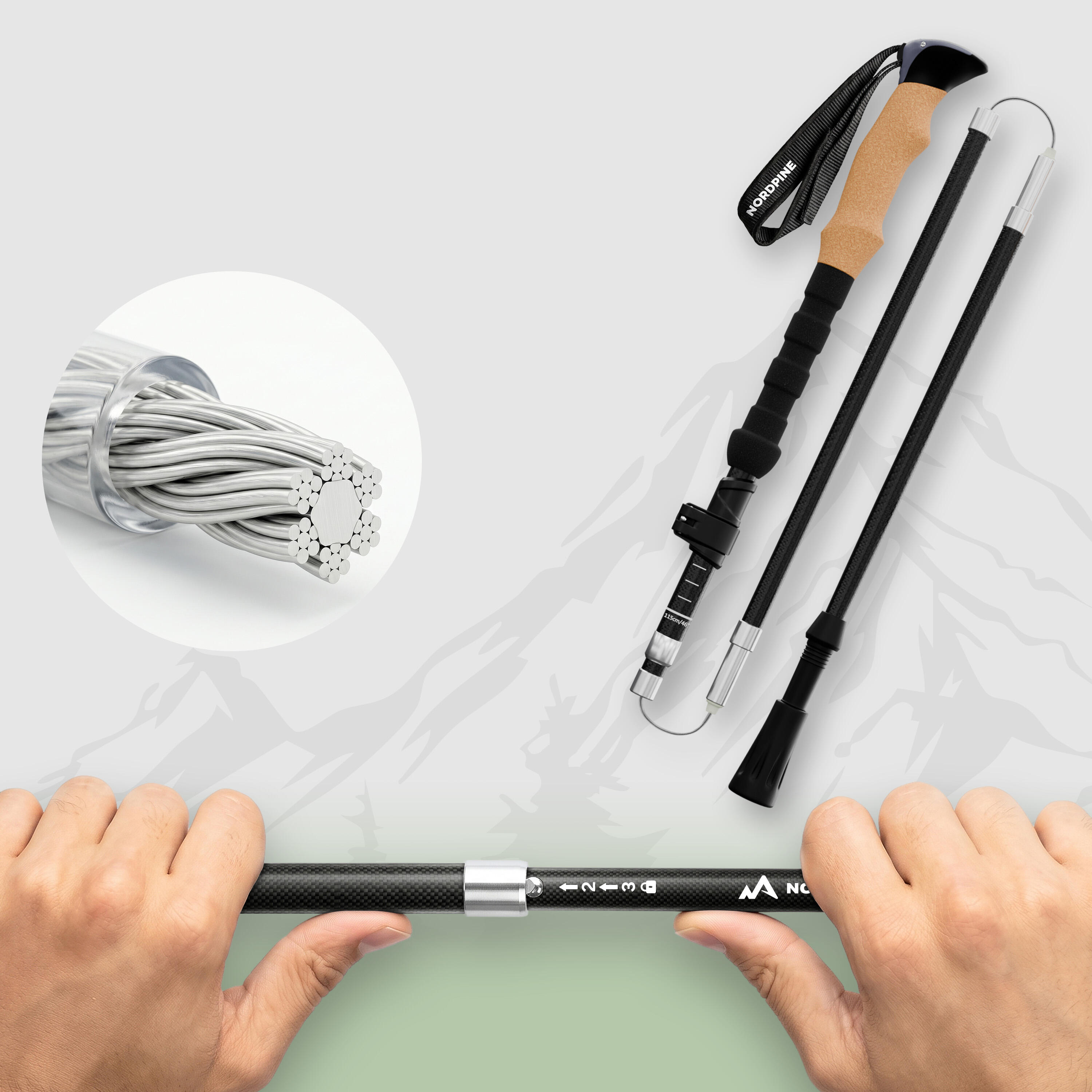 Wanderstöcke faltbar aus Carbon 135 cm mit Korkgriff & Wolframspitze 2/7
