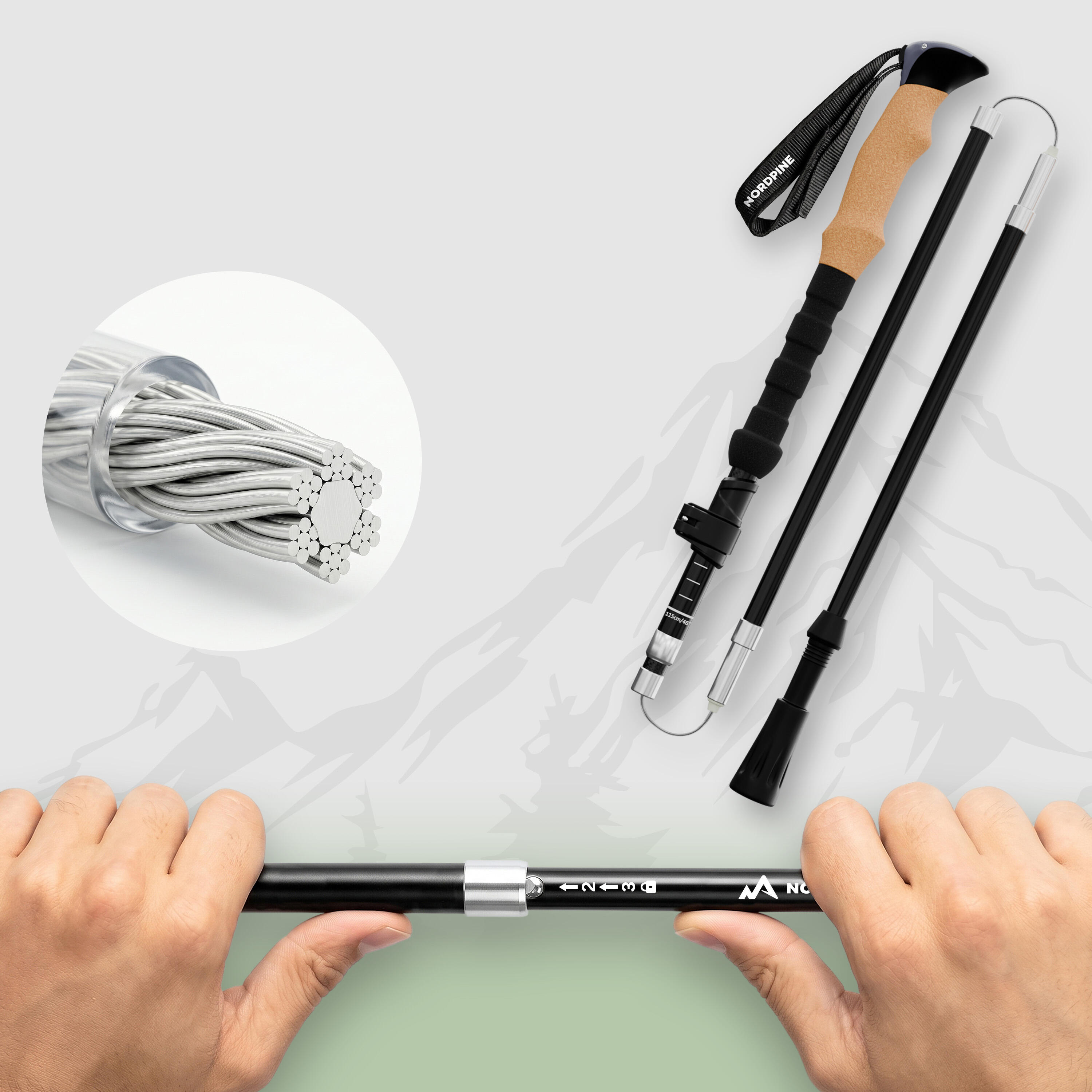 Wanderstöcke faltbar aus Aluminium 120 cm mit Korkgriff & Wolframspitze 2/7