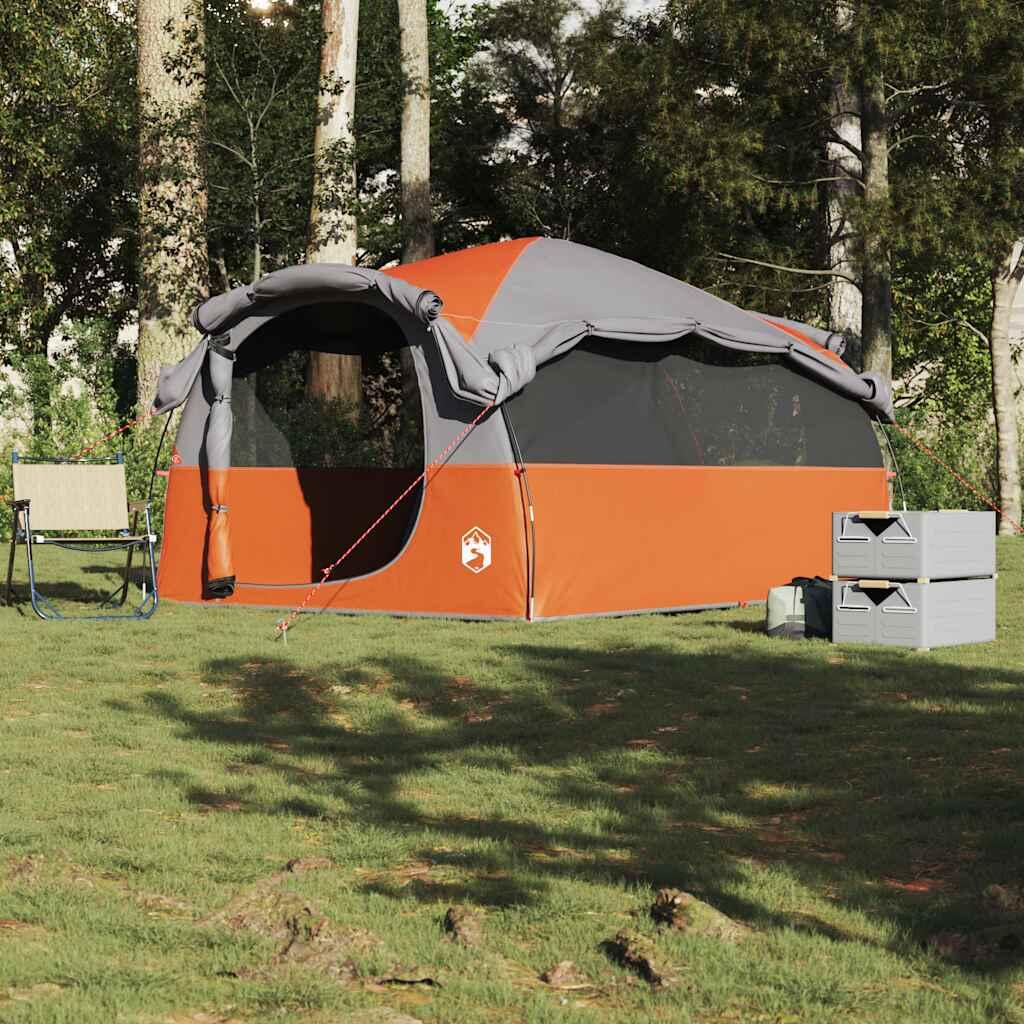 Tienda túnel VidaXL para 6 personas, impermeable, gris y naranja 3/7