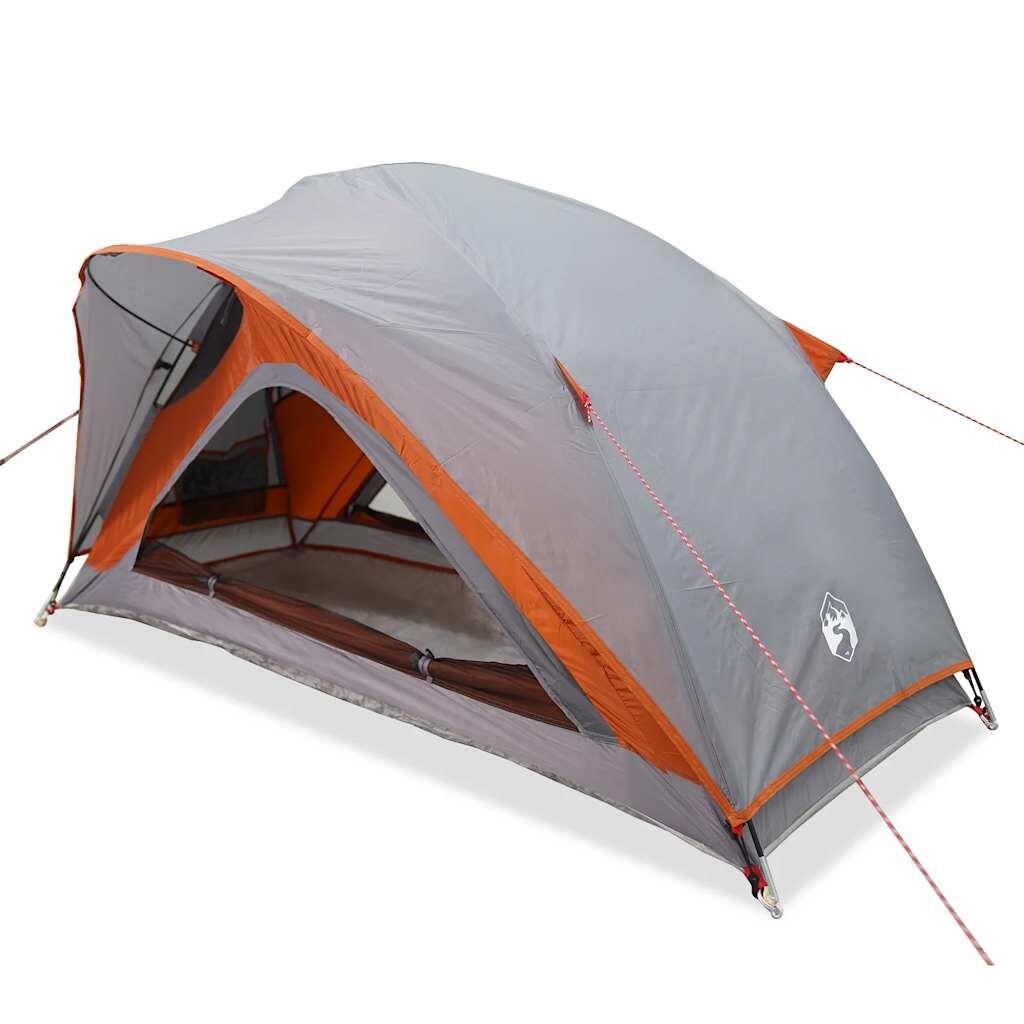 VidaXL tienda de campaña 1 plaza impermeable gris y naranja 2/7