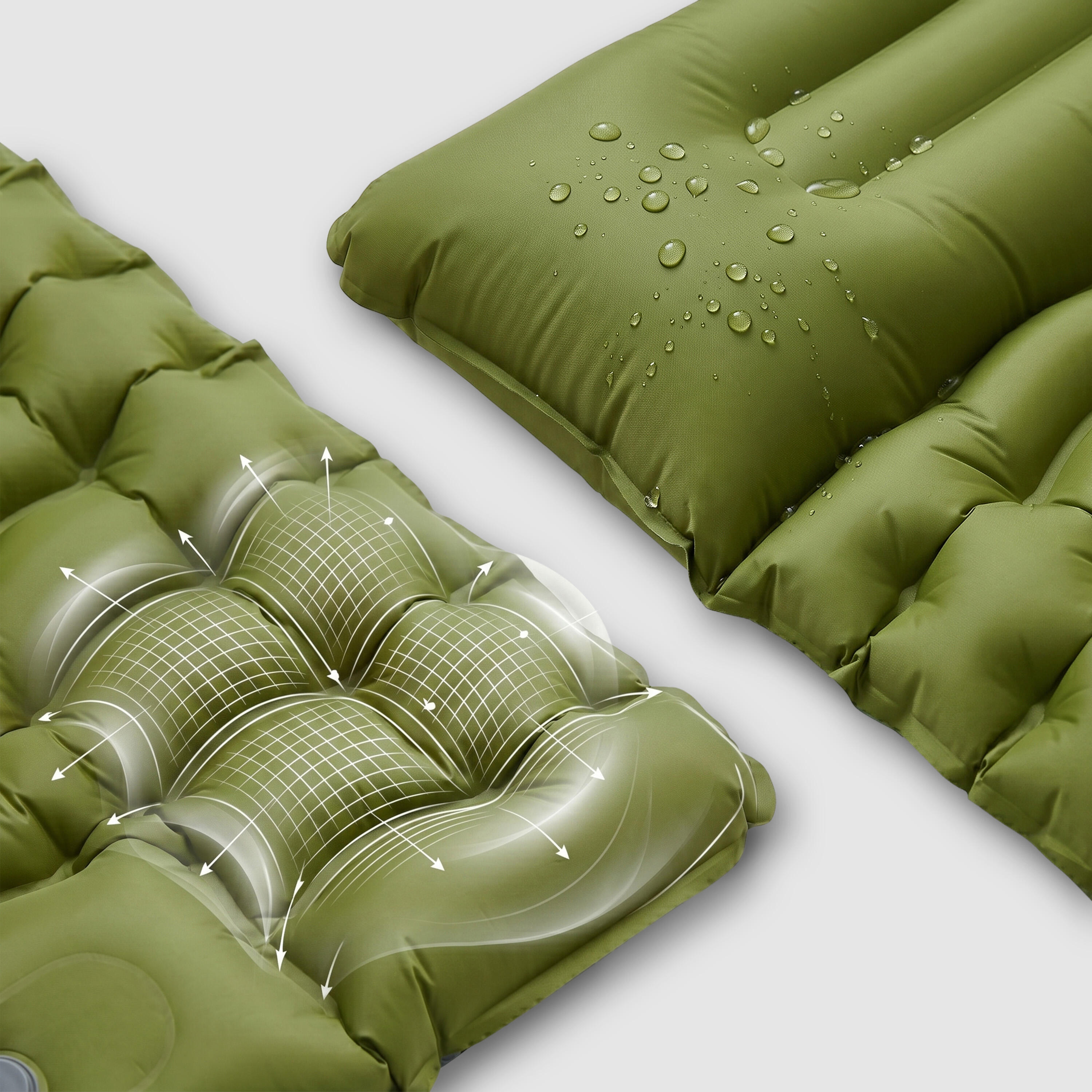 Matelas gonflable avec pompe à pied intégrée et système d'assemblage pour 3/7