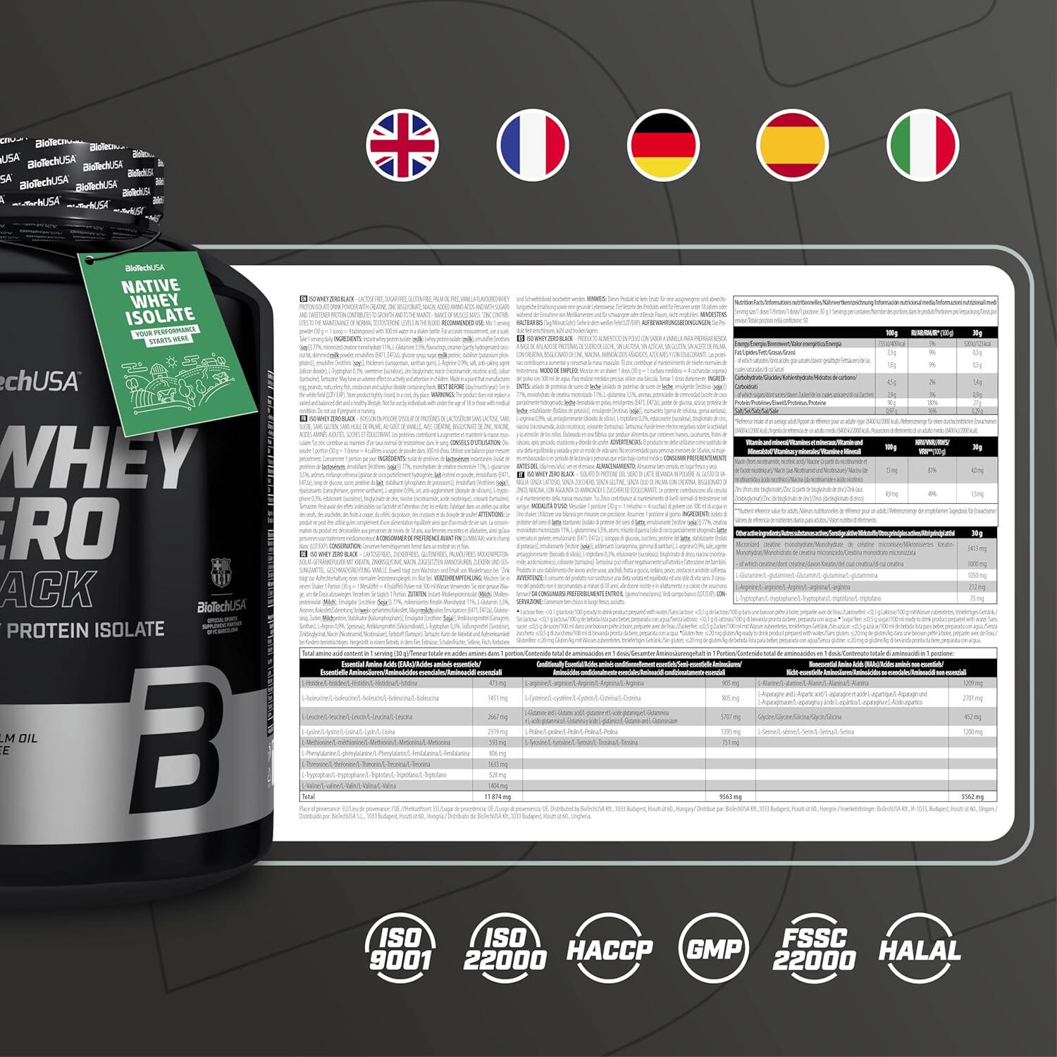 Iso Whey Zero Black proteína en polvo 908gr. Vainilla BioTech USA 3/5