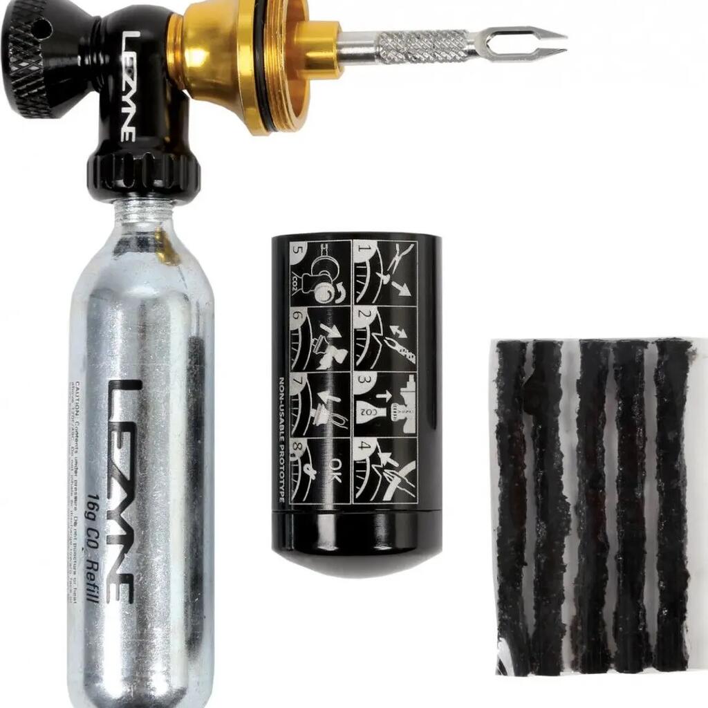 Lezyne Tubeless CO2 Blaster CO2 Dispenser and Tubeless Tire Repair Kit Black Gol