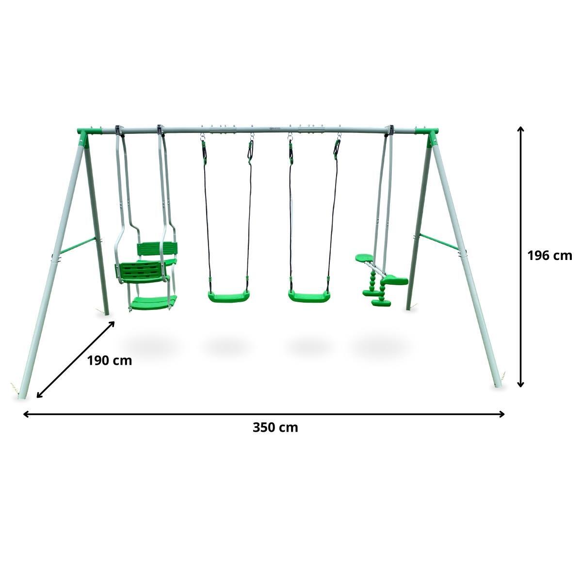 Spielplatz Portique: 4 Schaukeln, 6 Kinder - 300kg Max - 350x190x196 cm 3/7