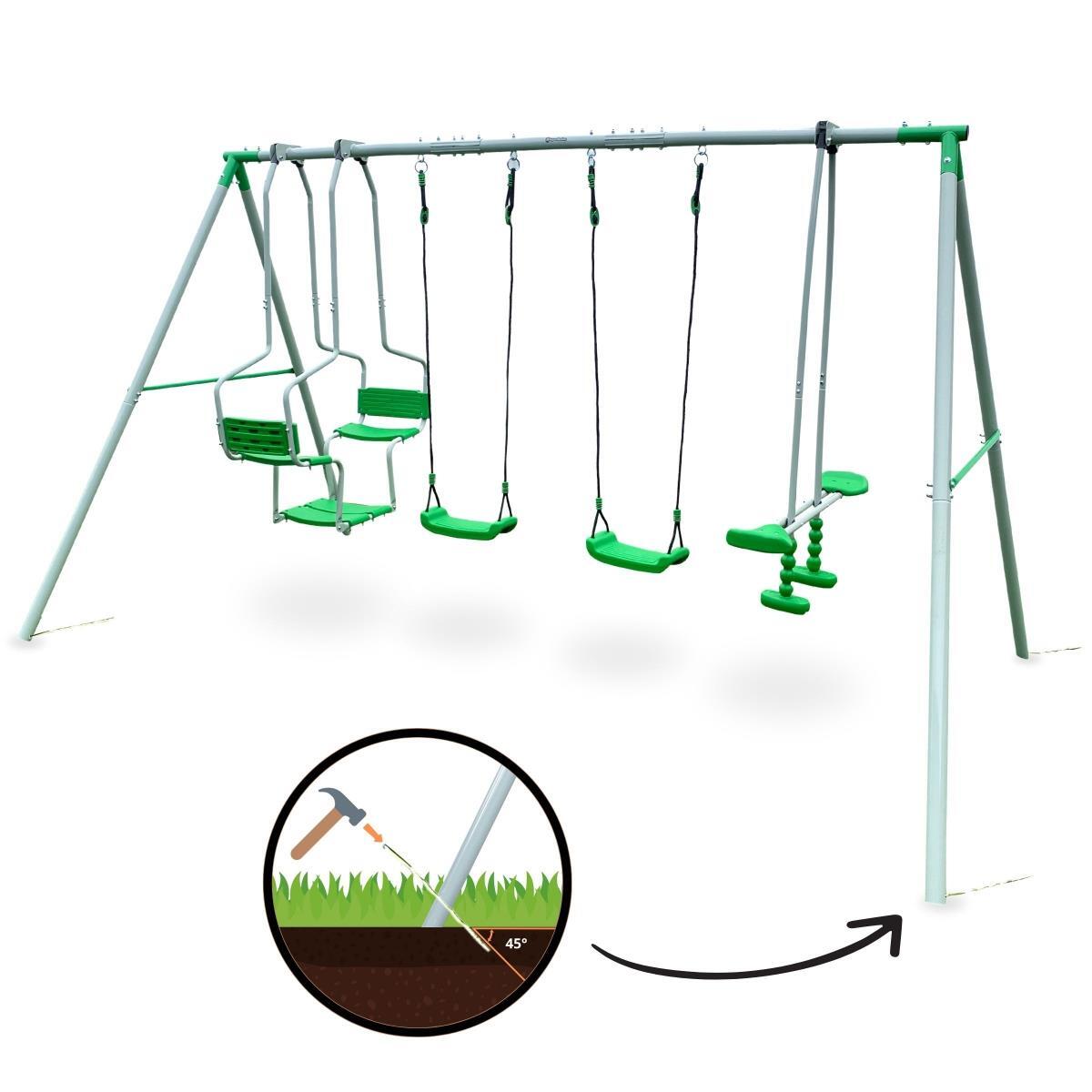 Spielplatz Portique: 4 Schaukeln, 6 Kinder - 300kg Max - 350x190x196 cm 5/7