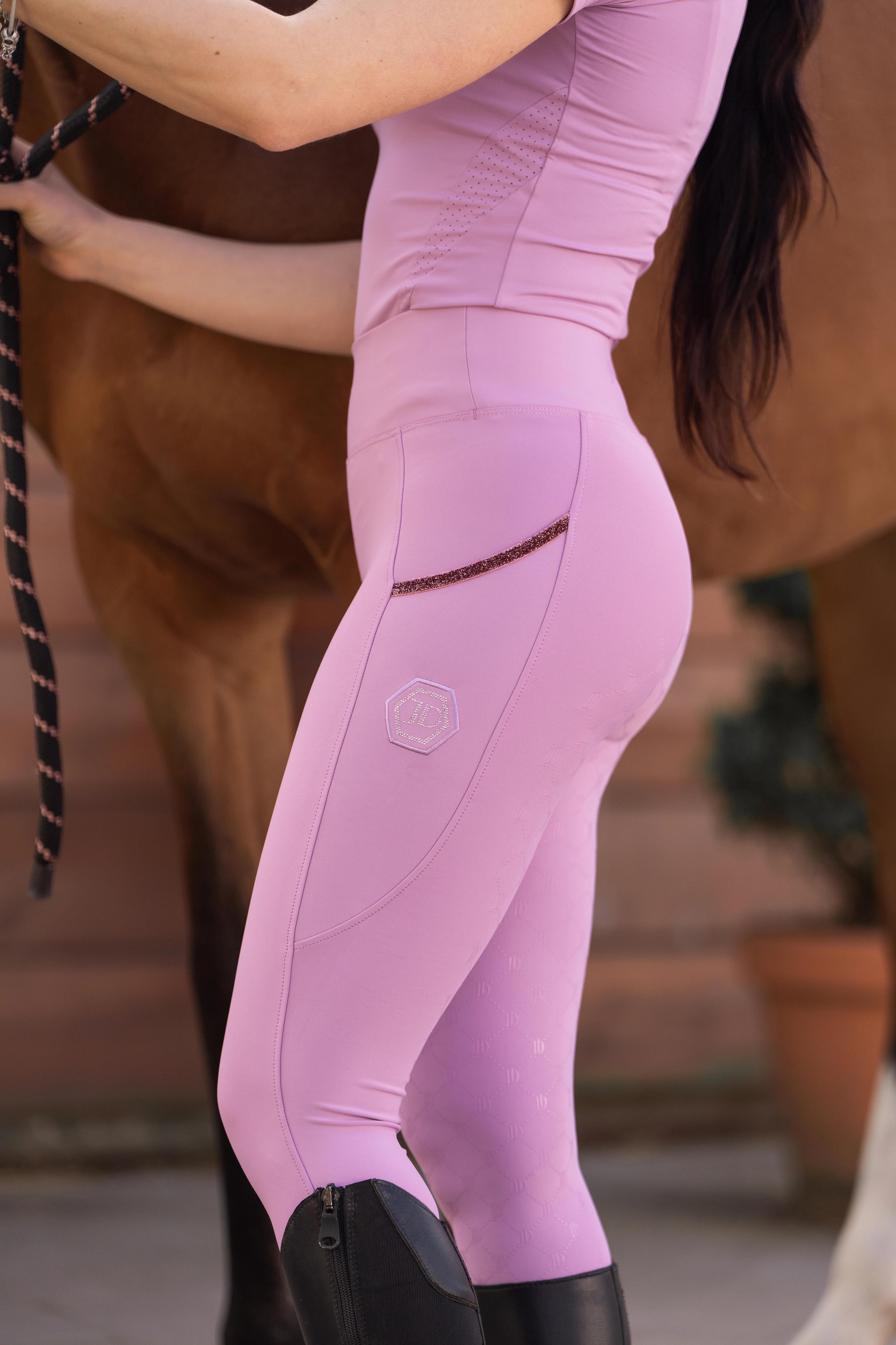 Legginsy jeździeckie z pełnym lejem silikonowym kolor liliowy JD ATTACK