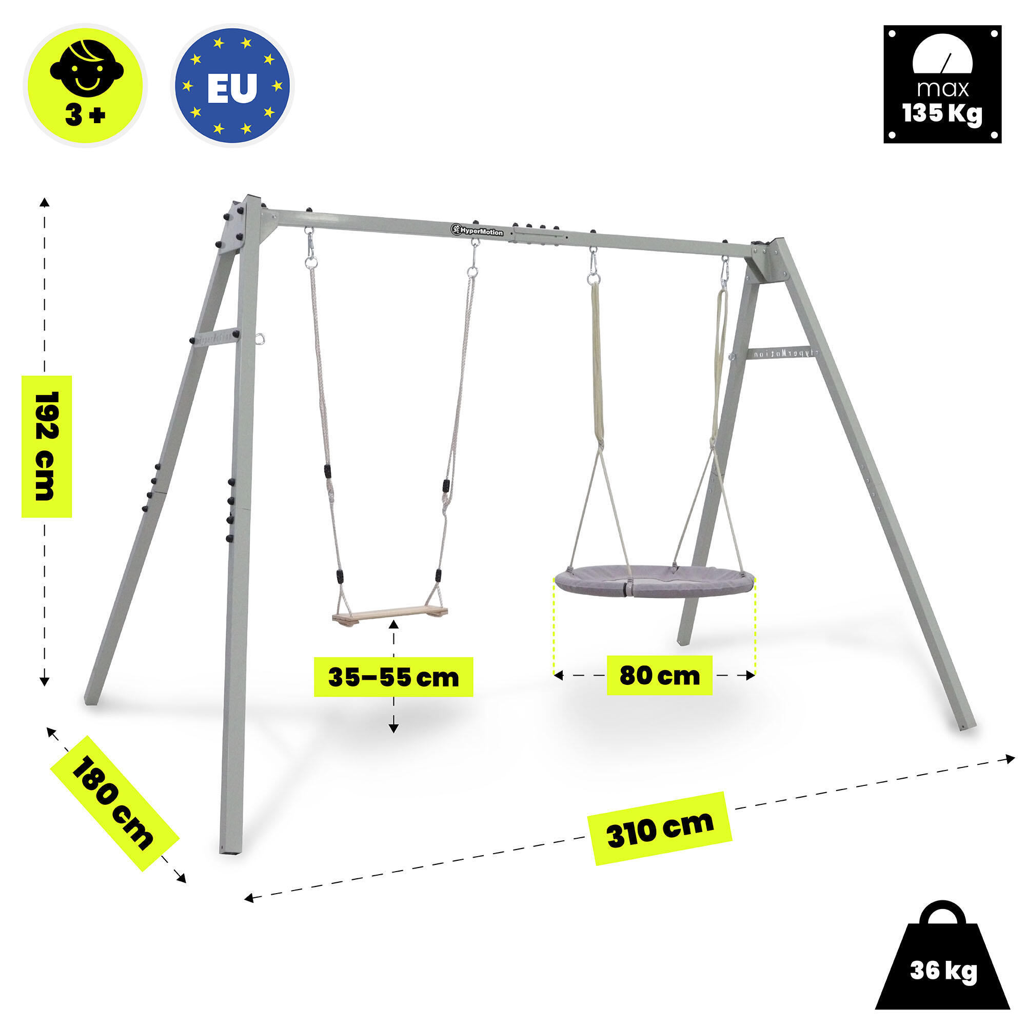 Balançoire Jardin 4en1 HyperMotion SWING HYP89 Hamac Nid Acier 135kg EN71 4/7