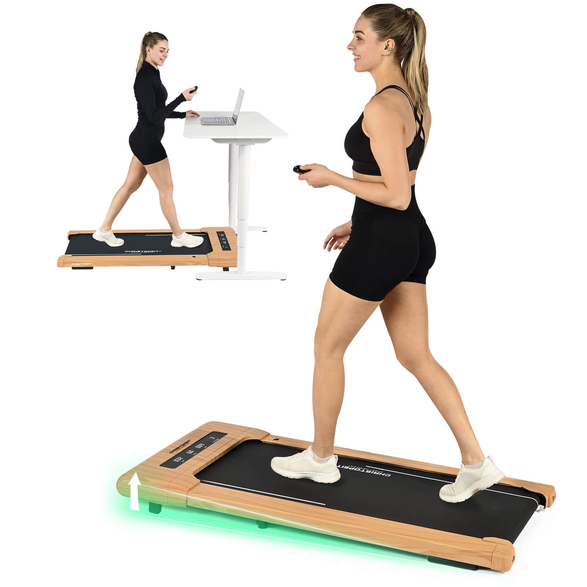 Walking Pad en pente - jusqu'à 6 km/h - LED - Bluetooth - 4.2 Aspect bois 2/8