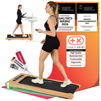 Walking Pad en pente - jusqu'à 6 km/h - LED - Bluetooth - 4.2 Aspect bois