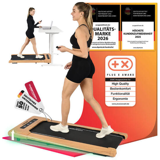 Walking Pad en pente - jusqu'à 6 km/h - LED - Bluetooth - 4.2 Aspect bois