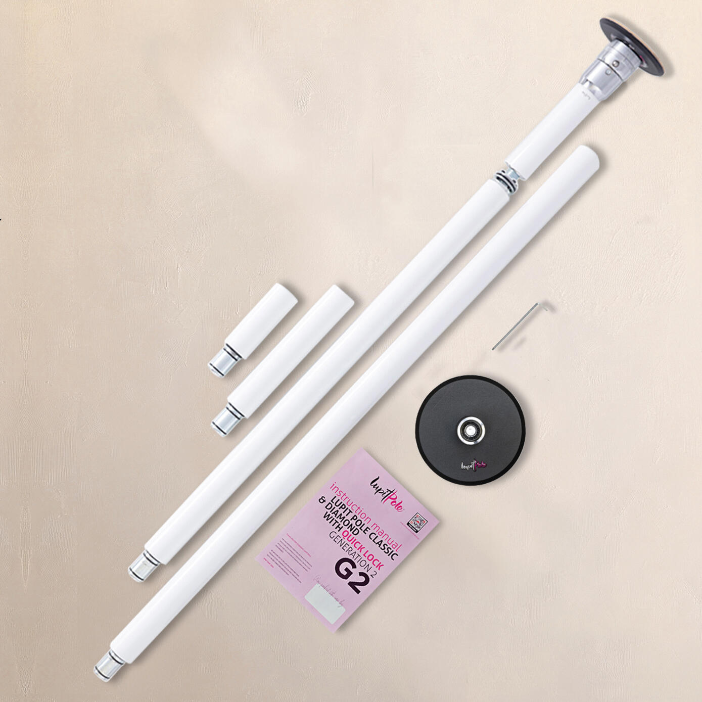LUPIT POLE Classic G2 Quick Lock, přenosná taneční tyč, BÍLÝ, 45 mm