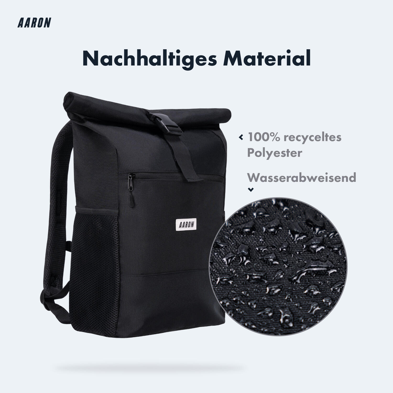 Commuter 2.0 Rolltop Rucksack 18–26 L, recyceltes 900D Polyester, schwarz 4/7