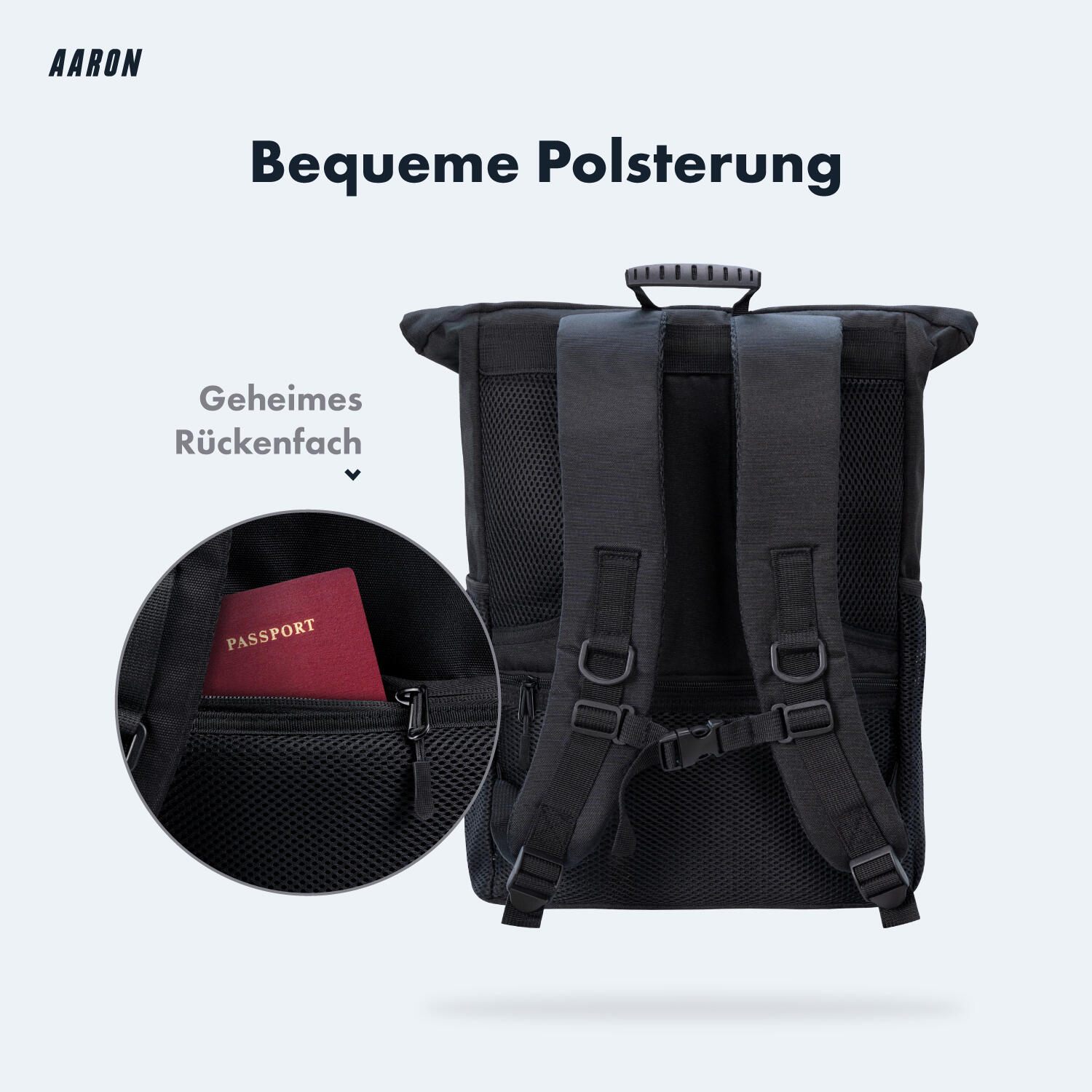 Commuter 2.0 Rolltop Rucksack 18–26 L, recyceltes 900D Polyester, schwarz 6/7
