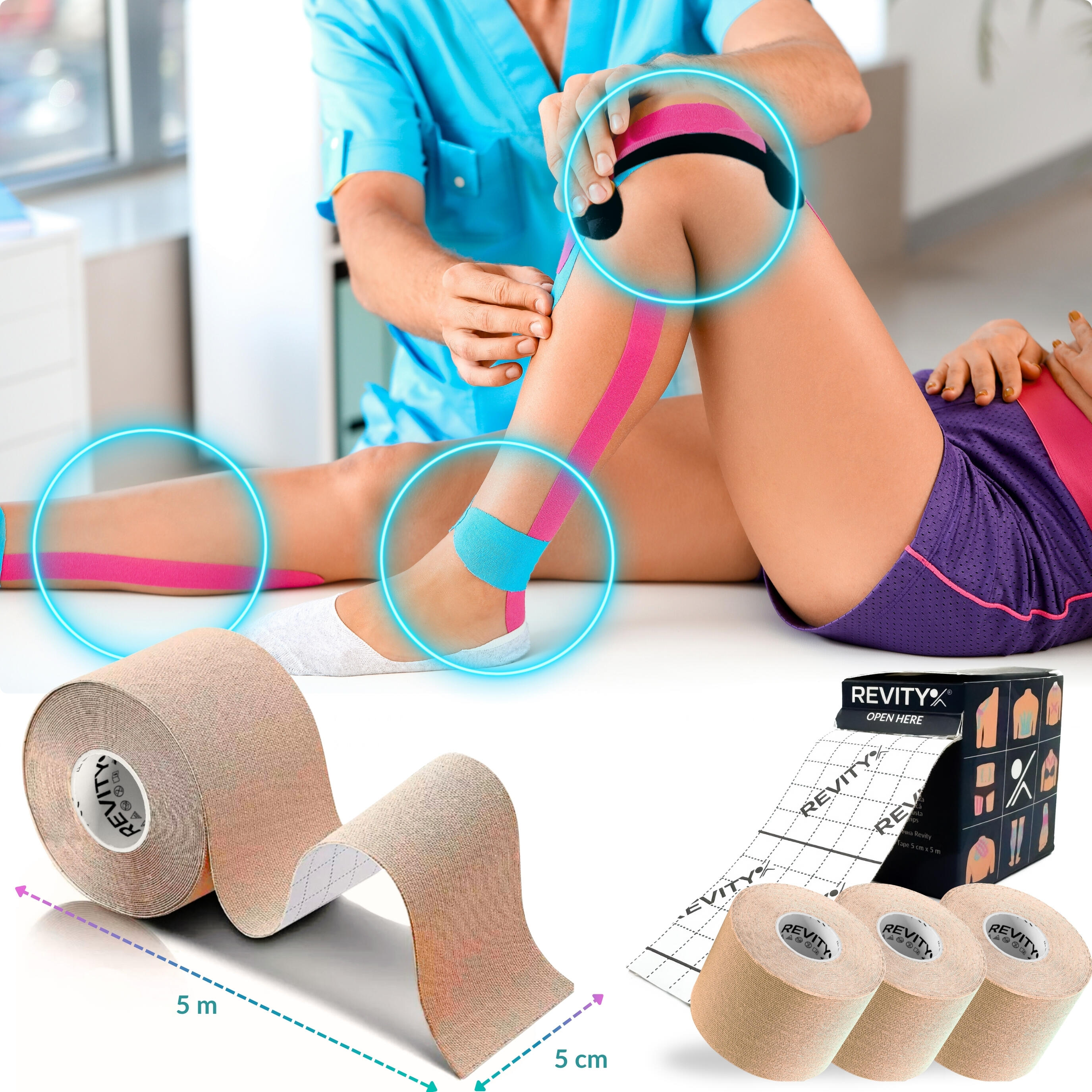 Cinta kinesiológica 5 m × 5 cm, venda de sujeción Kinesiotape - Recovery Tape x3 5/5