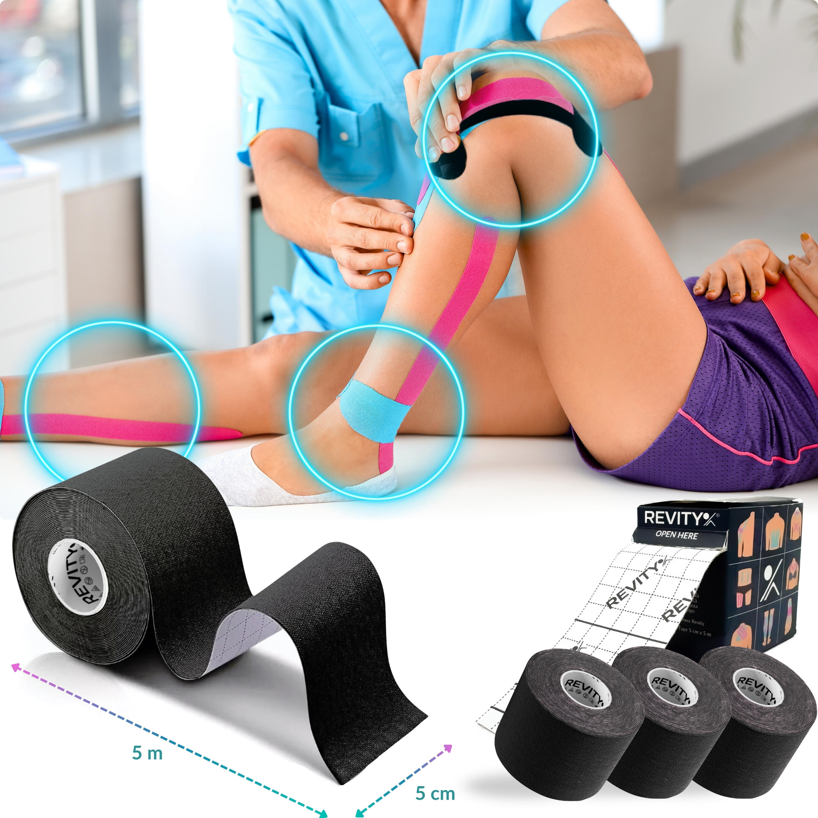 Cinta kinesiológica 5 m × 5 cm, venda de sujeción Kinesiotape - Recovery Tape x3 6/6