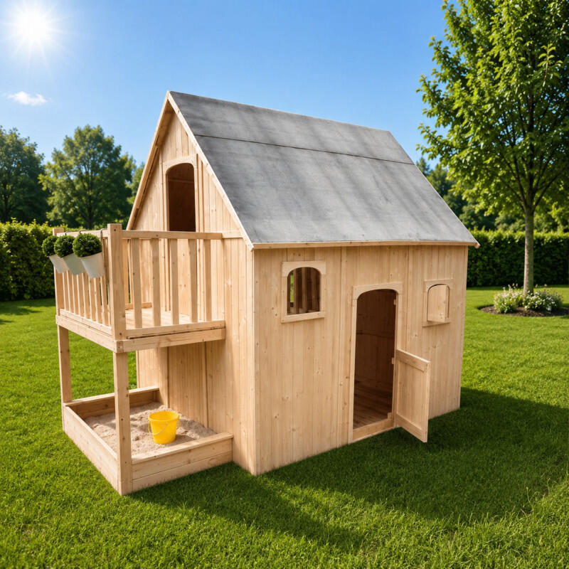 Cabane en bois sur pilotis avec mezzanine et bac à sable DUPLEX 2/5