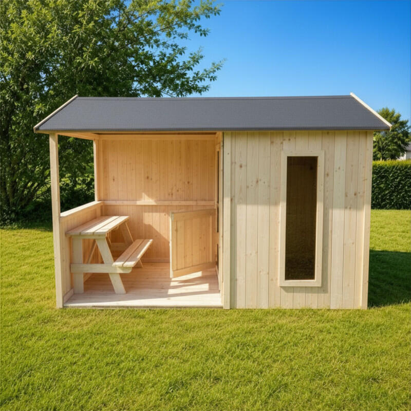 Cabane en bois avec préau et table de jeu JAZZ 2/5