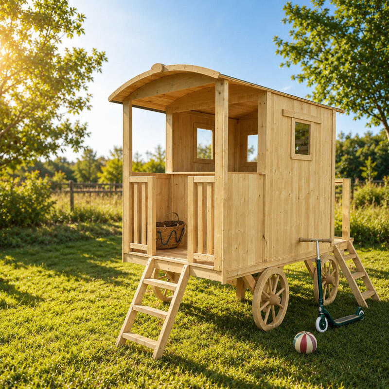 Cabane roulotte en bois sur pilotis pour enfants CARRY 2/5
