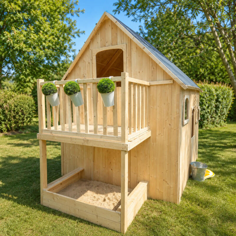 Cabane en bois sur pilotis avec mezzanine et bac à sable DUPLEX 4/5