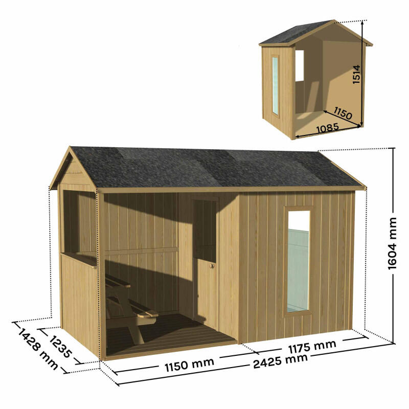 Cabane en bois avec préau et table de jeu JAZZ 5/5
