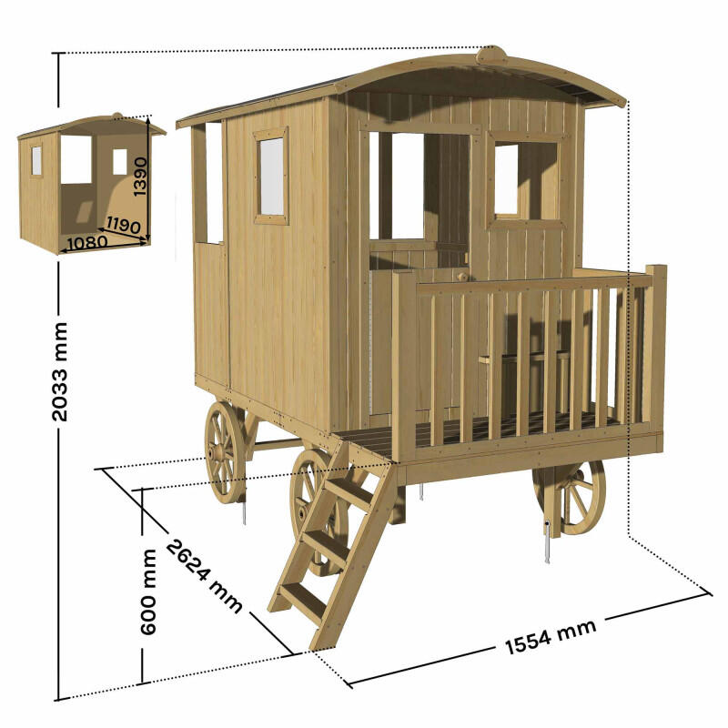 Cabane roulotte en bois sur pilotis pour enfants CARRY 4/5