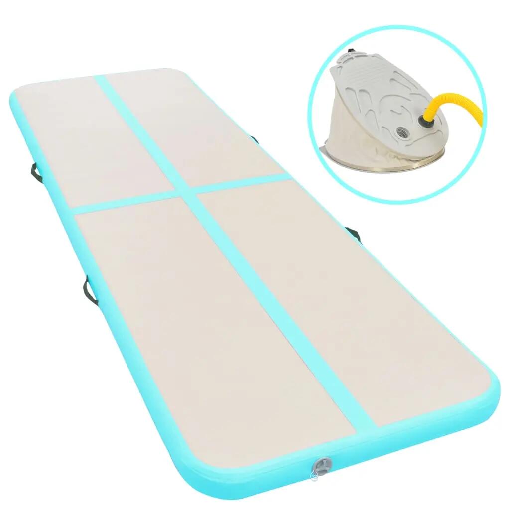 VidaXL Inflatable Gymnastics Mat 300 x 100 x 10 cm PVC with Pump Grey/Green