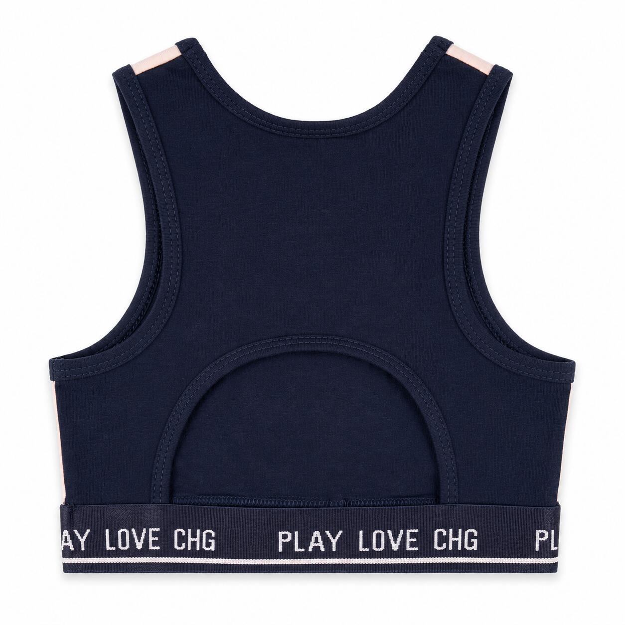 Top esportivo azul Love CHG para meninas | Macio e 3/4