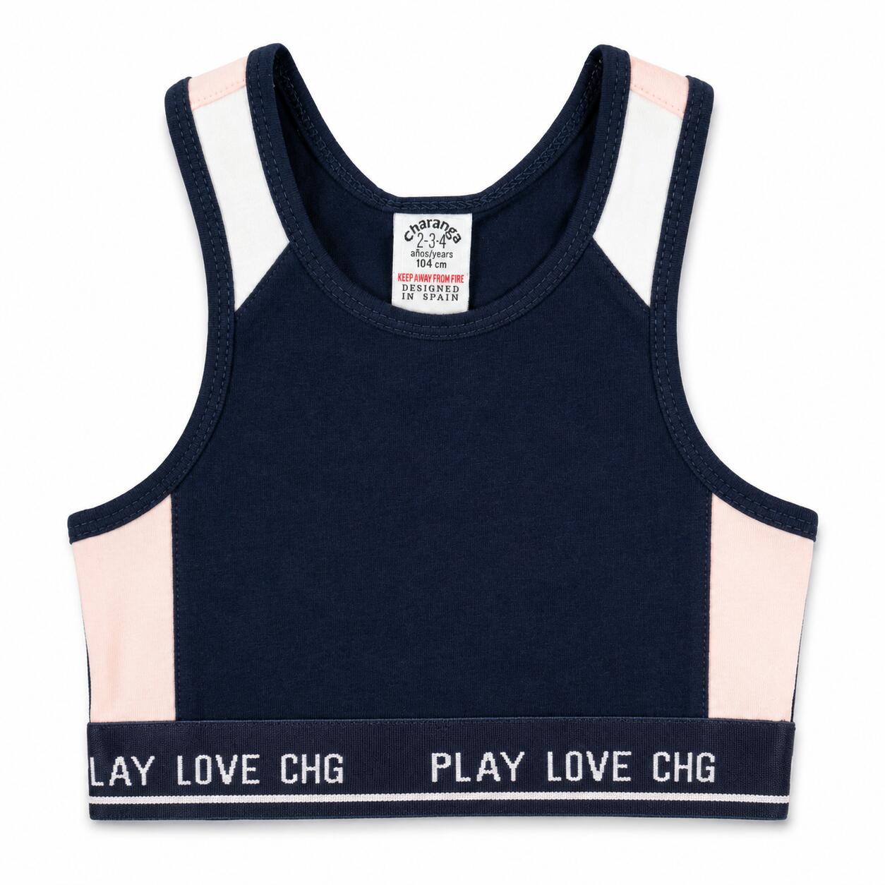 Top esportivo azul Love CHG para meninas | Macio e 2/4