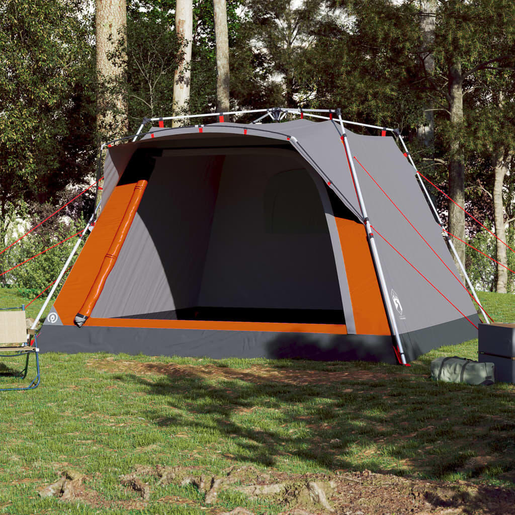 Tente de Camping VidaXL 4 Personnes avec Libération Rapide en Gris et Orange 7/7