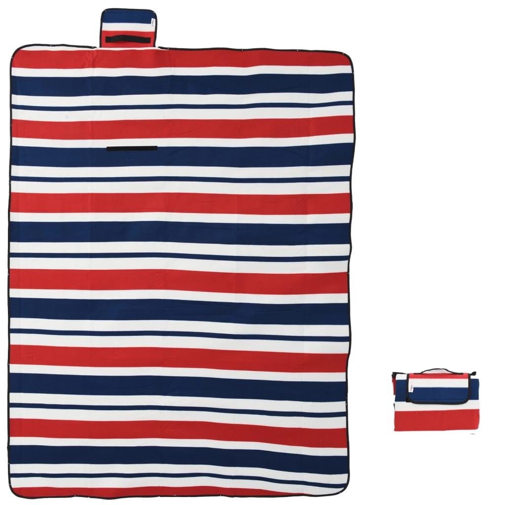 VidaXL Picknickdecke faltbar Streifen 200x150 cm Samt blau rot 3/3