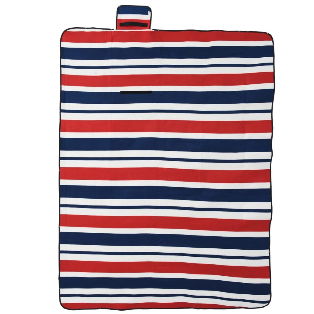 VidaXL Picknickdecke faltbar Streifen 200x150 cm Samt blau rot 2/3