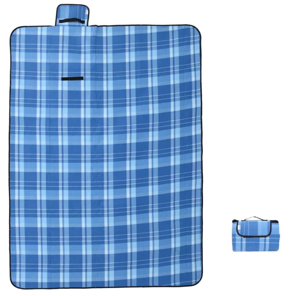 VidaXL couverture de pique-nique pliable 200x150 cm velours bleu à carreaux 3/3