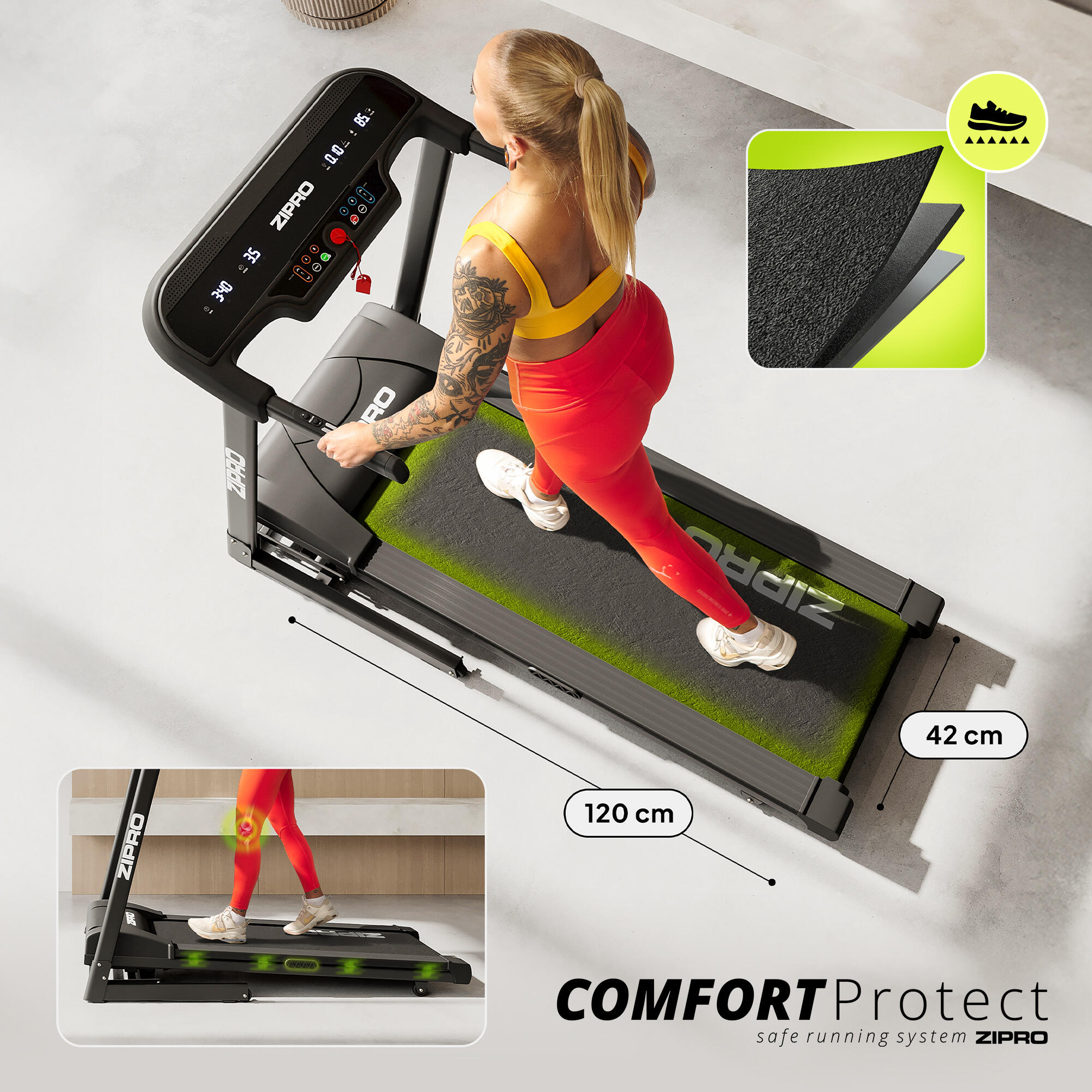Tapis de course pliant Zipro Pulse 120×42 cm 12 km/h, 15 positions d'inclinaison 5/8